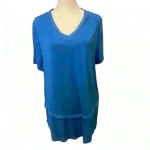 Emery Rose short sleeve V neck rounded bottom deep sky blue size XL
